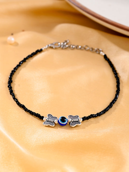 Black thread evil eye anklet