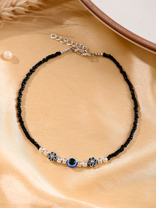 Black beads evil eye anklet