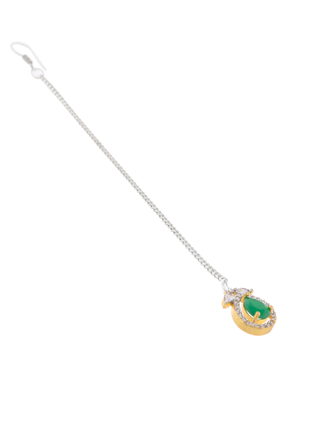 American Diamond Green Stone Maang Tikka For Women