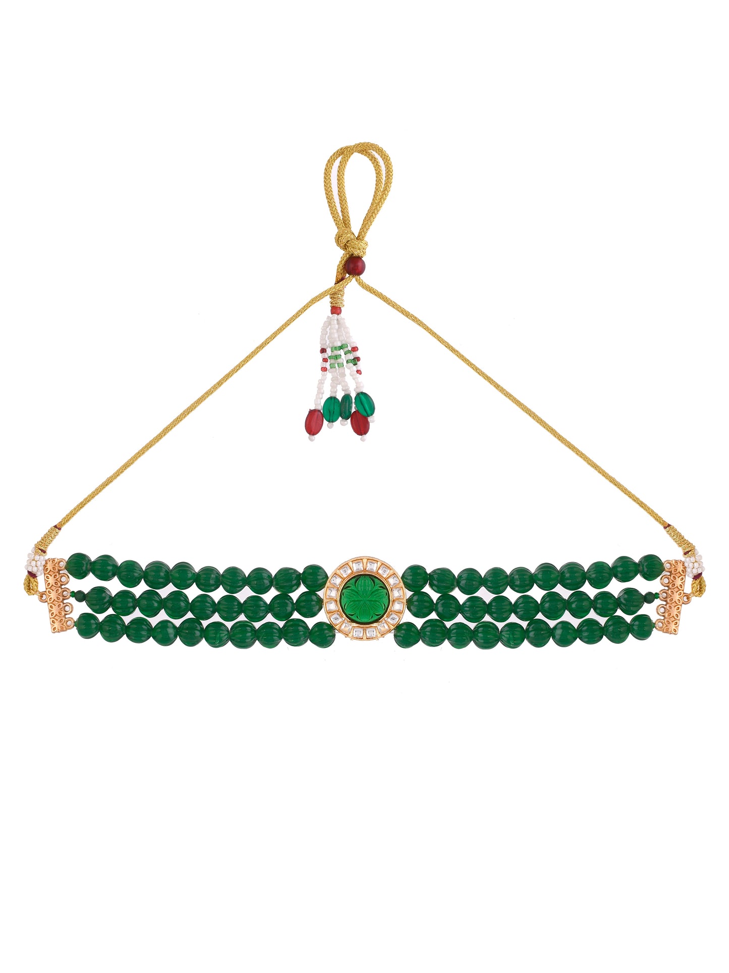 Multi Layered Green Gemstone Choker Necklace For Women & Girls