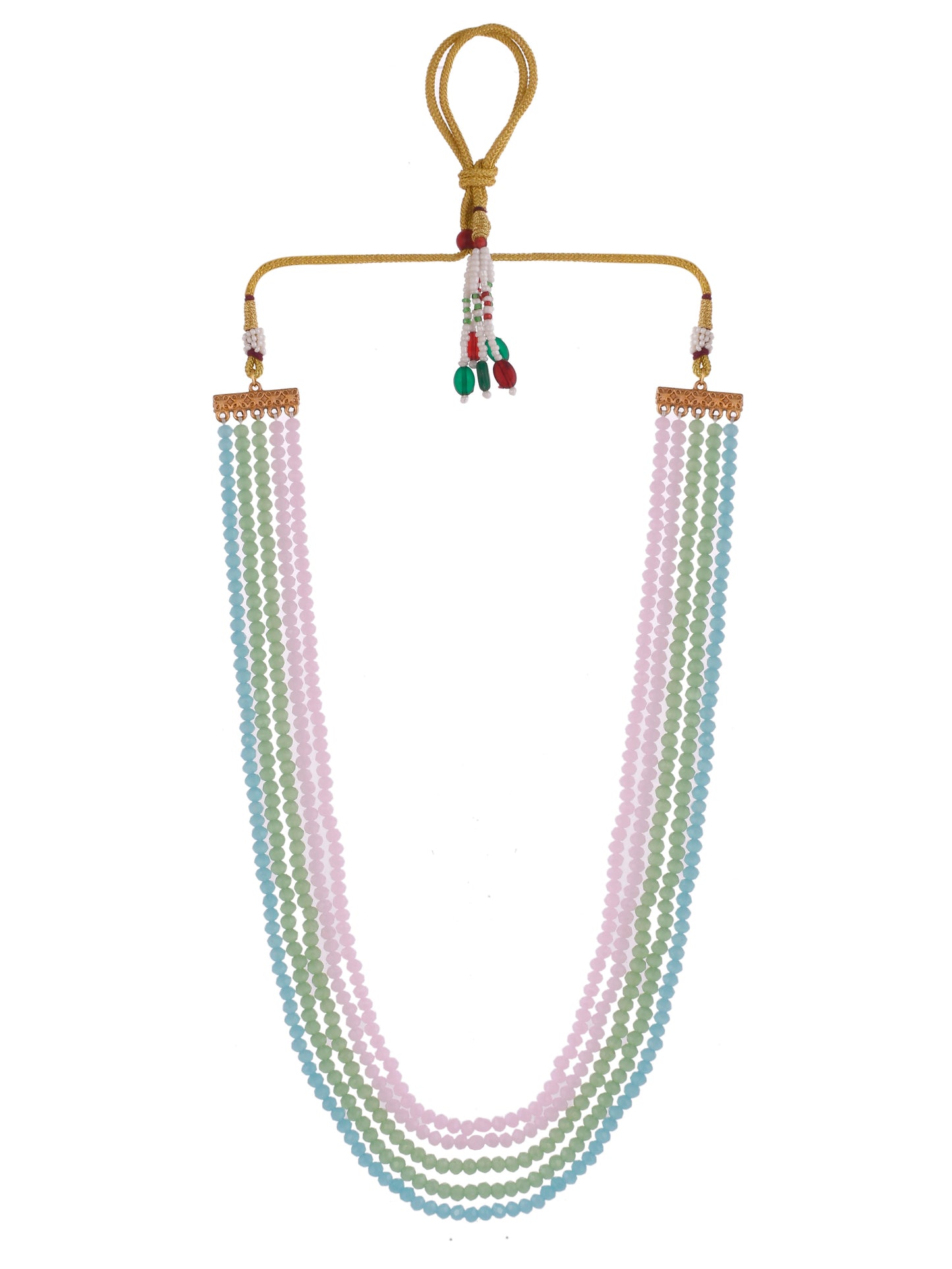 Pink / Green / Blue Multi Layered Beaded Necklace Set For Women & Girls