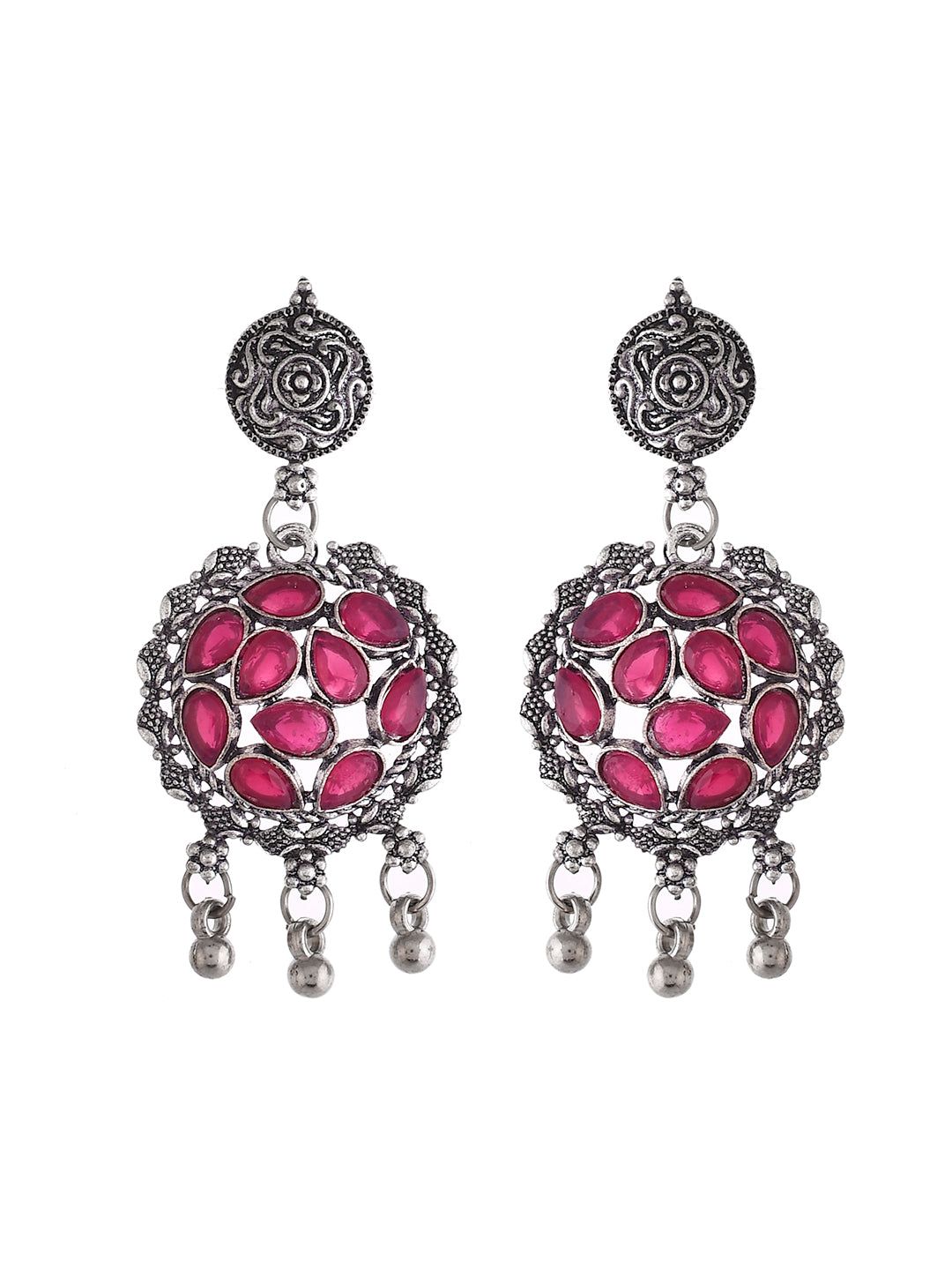 Silver plated & pink cz stone jewelry set with earring 