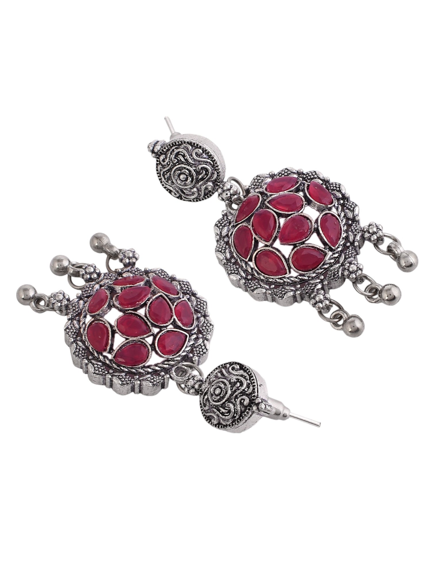 Silver plated & pink cz stone jewelry set with earring 