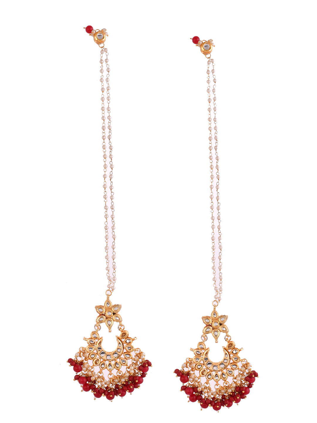 Elegant Gold-plated and Red Gemstone Long Drop Earrings for a Royal Look