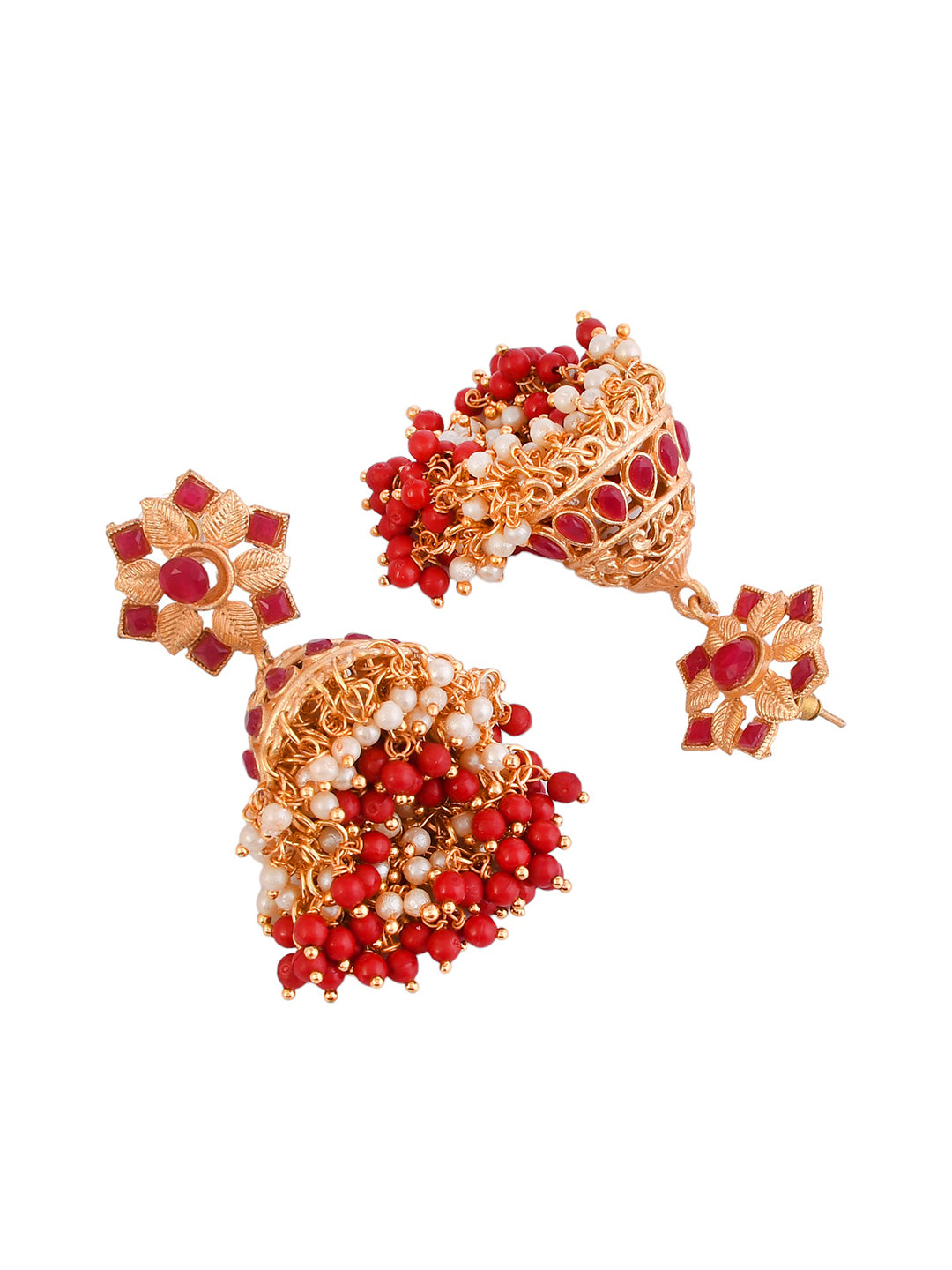 Elegant Gold-plated and Ruby Traditional Jhumka Earrings for a Regal Look