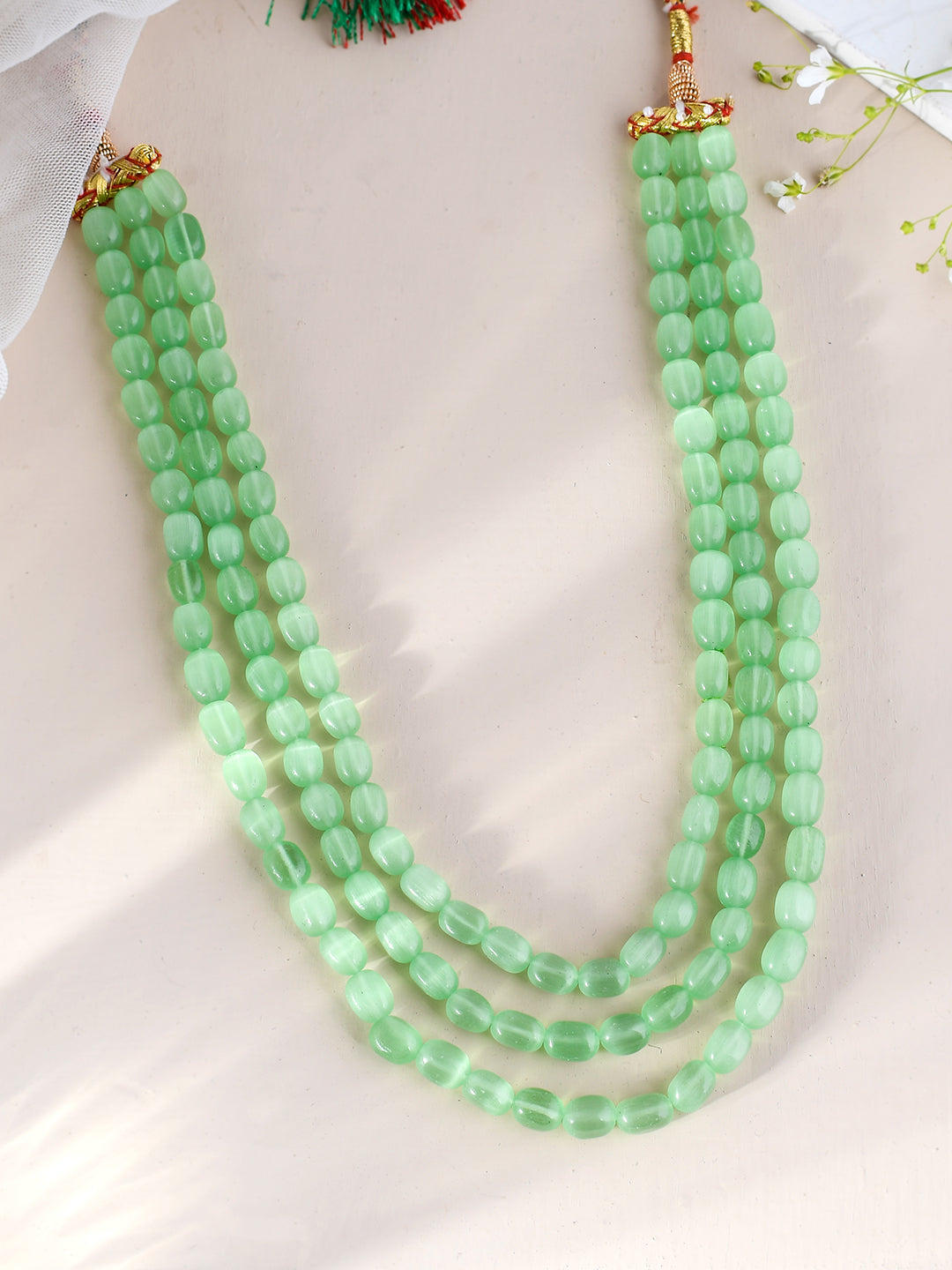 Three Layered Green Bead Necklace For Women & Girls