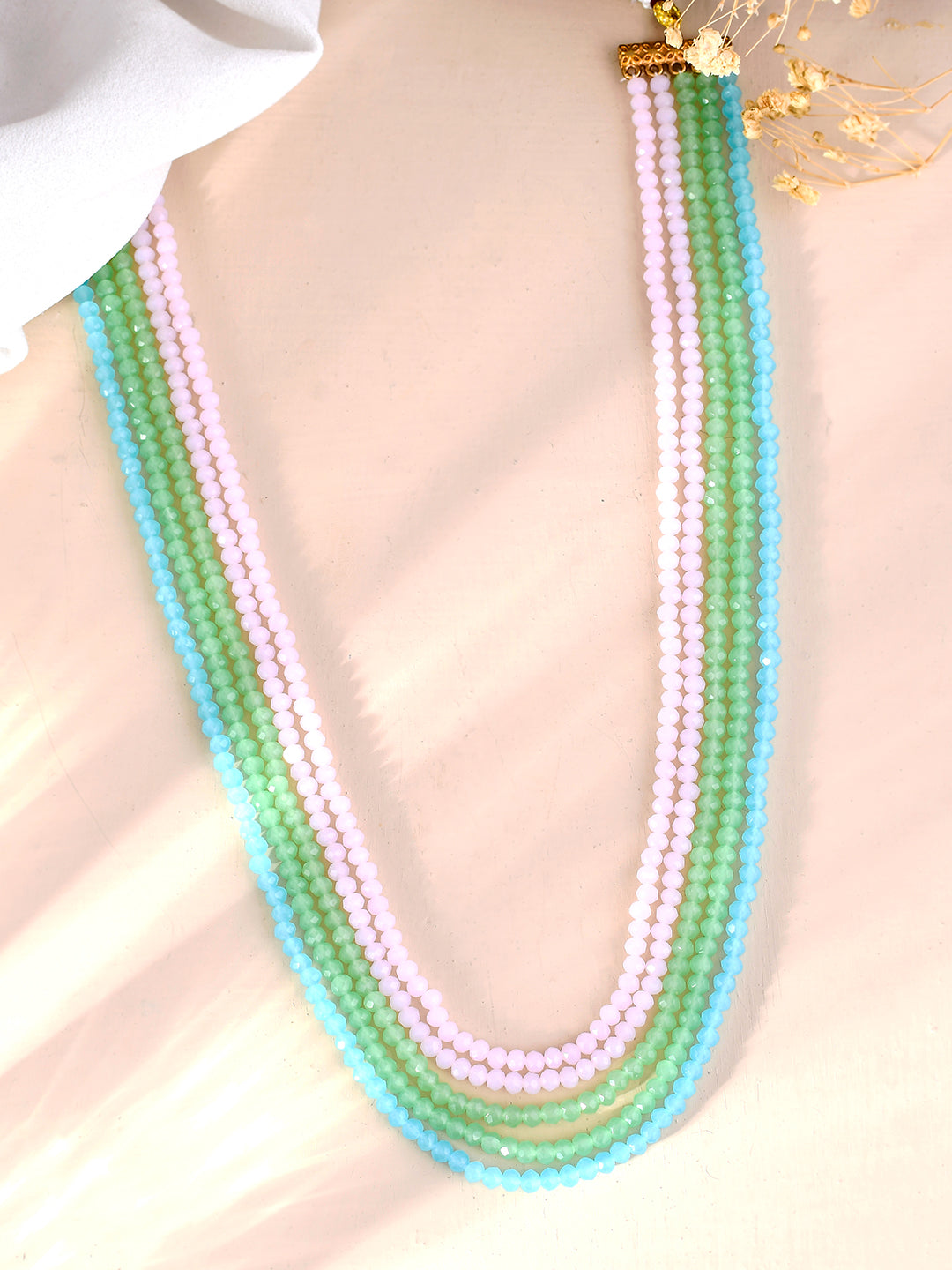 Pink / Green / Blue Multi Layered Beaded Necklace Set For Women & Girls