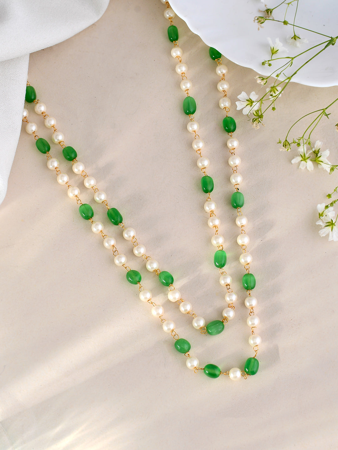 Pearl and Green Gemstone Necklace For Women & Girls