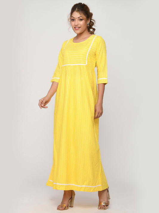 Yellow and White Colored Printed Kurta With Trouser for Women Online