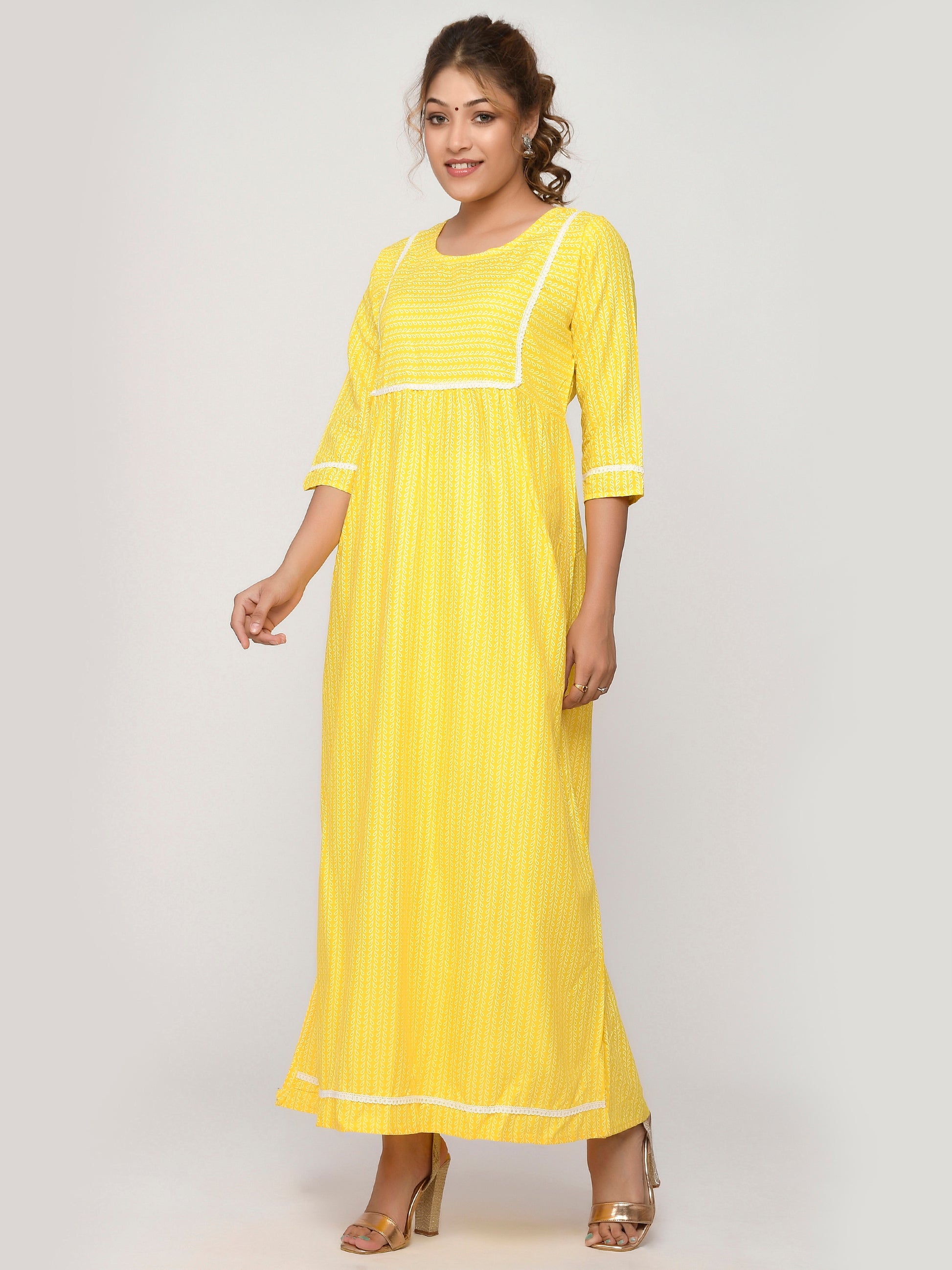 Yellow and White Colored Printed Kurta With Trouser for Women Online
