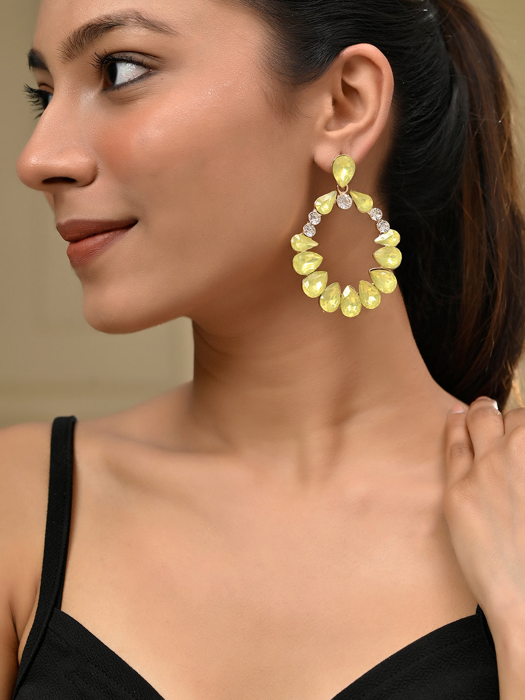 Yellow & Gold Floral Stud Earrings for women
