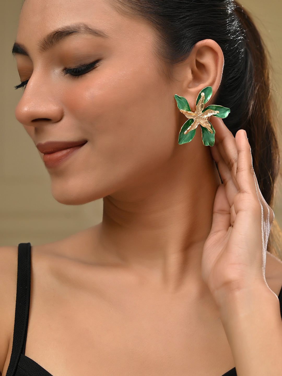 Green and Gold Floral Earrings for women | Ethnic & Daily Wear Earring