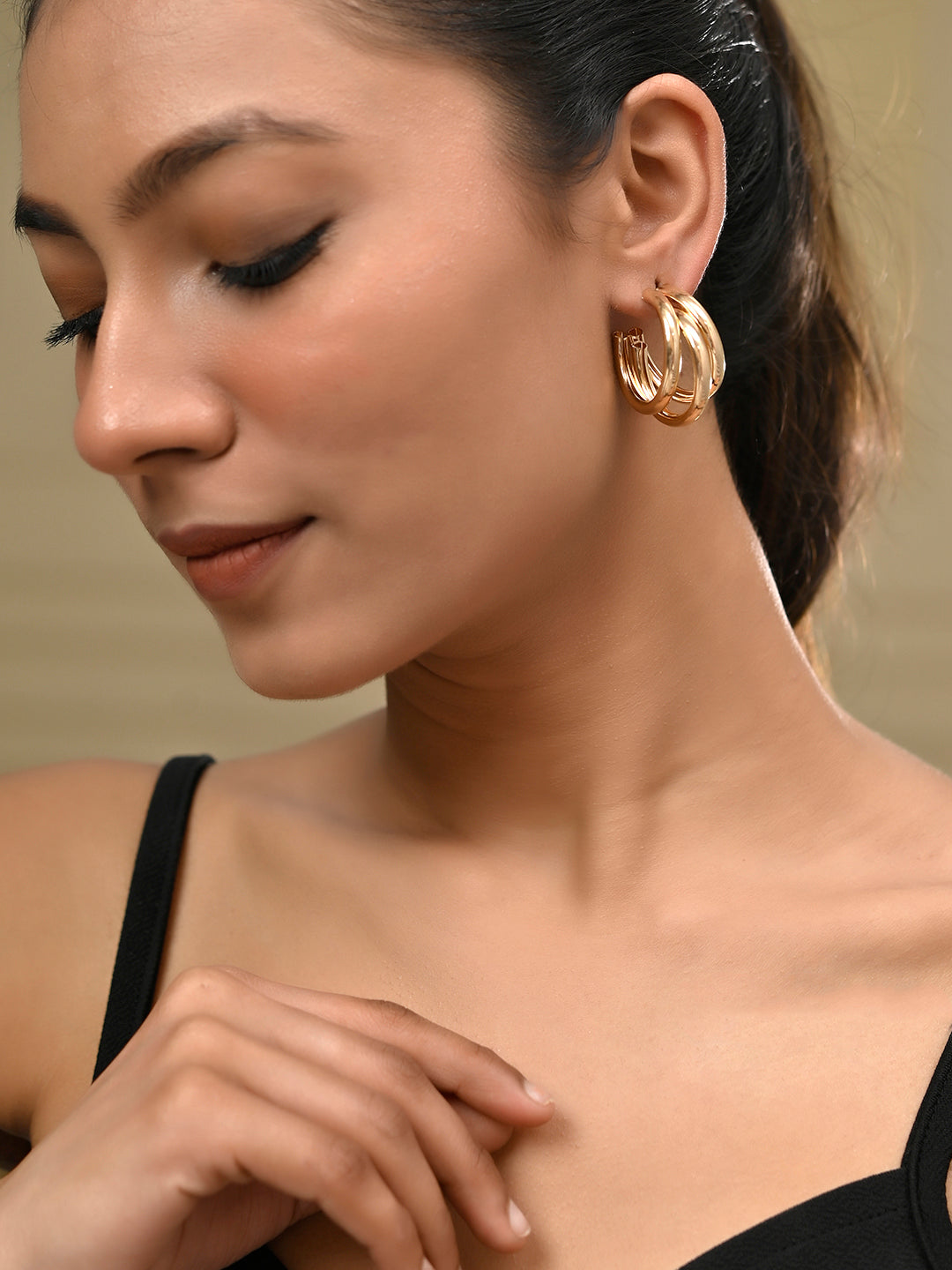 Triple Loop Gold Hoop Earrings For Women