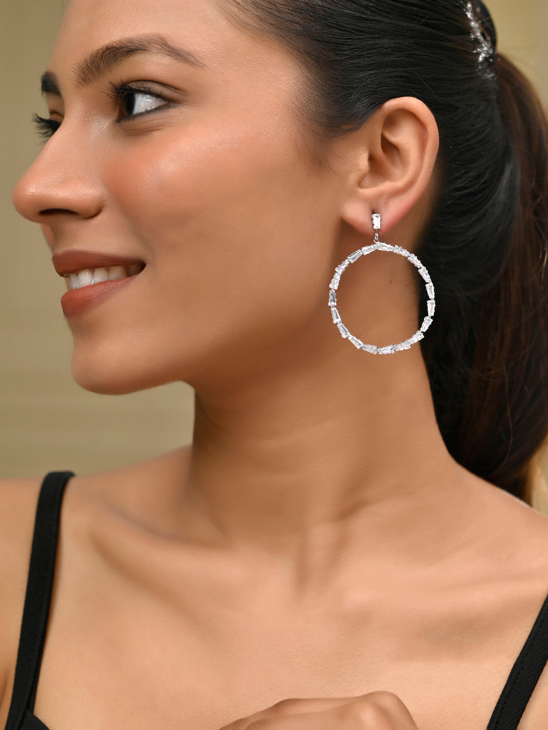 Silver Hoop Earrings with Polished Bead for women