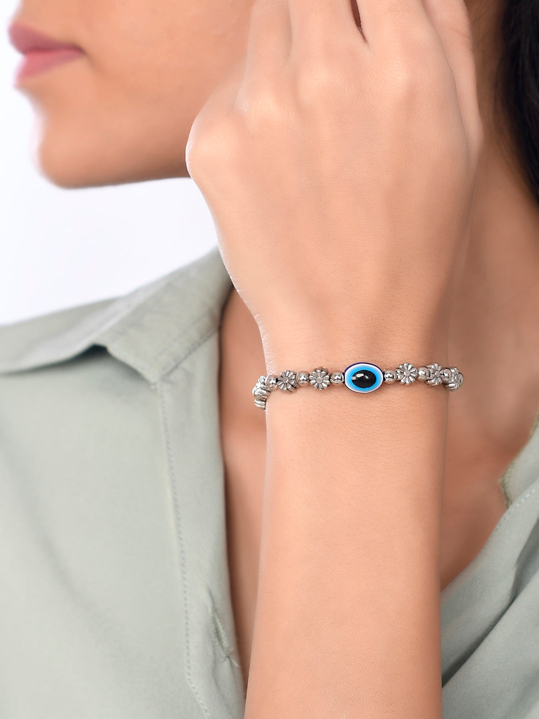 Silver Plated Oxidised | Evil Eye Bracelet For Girls