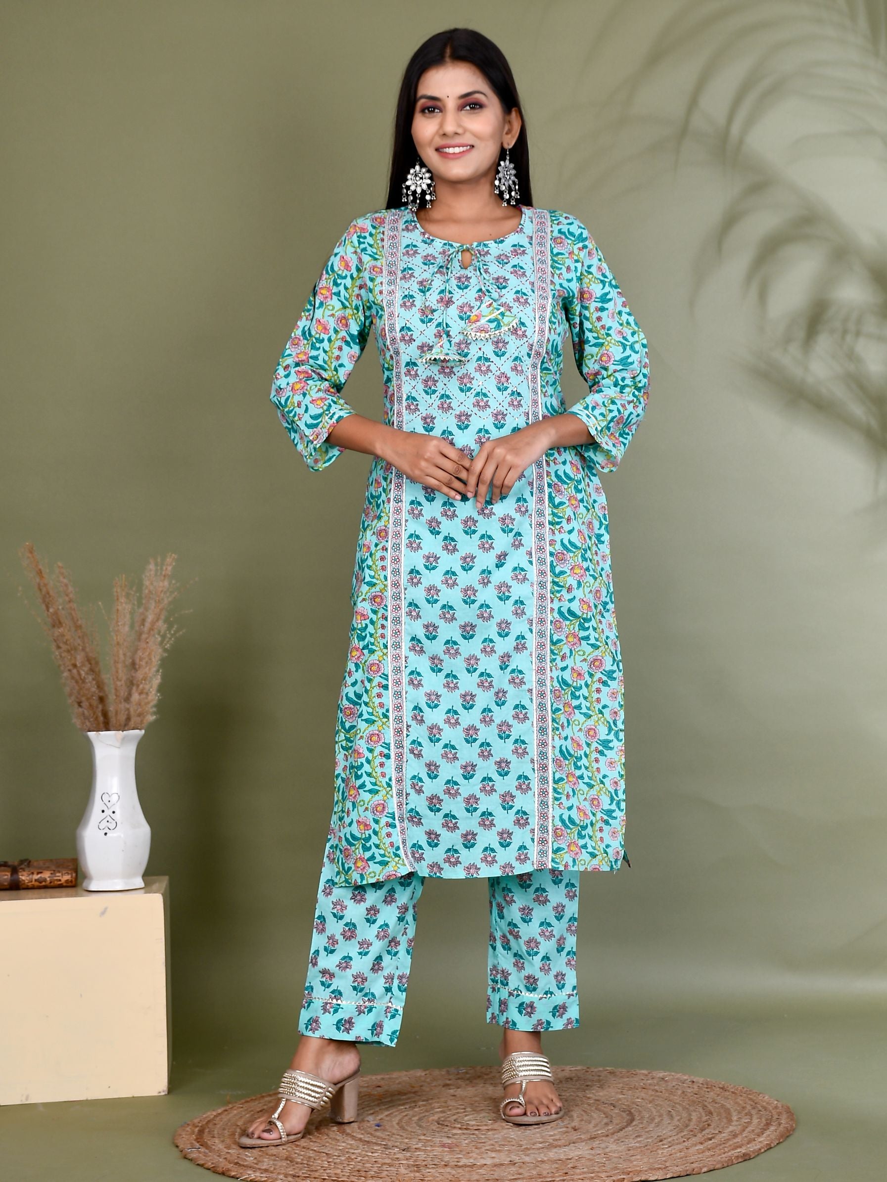 Sanganeri Print Pure Cotton Floral With Dupatta Kurta Set