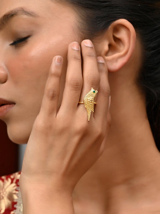 Gold-Plated Bird Textured Statement Ring For Women