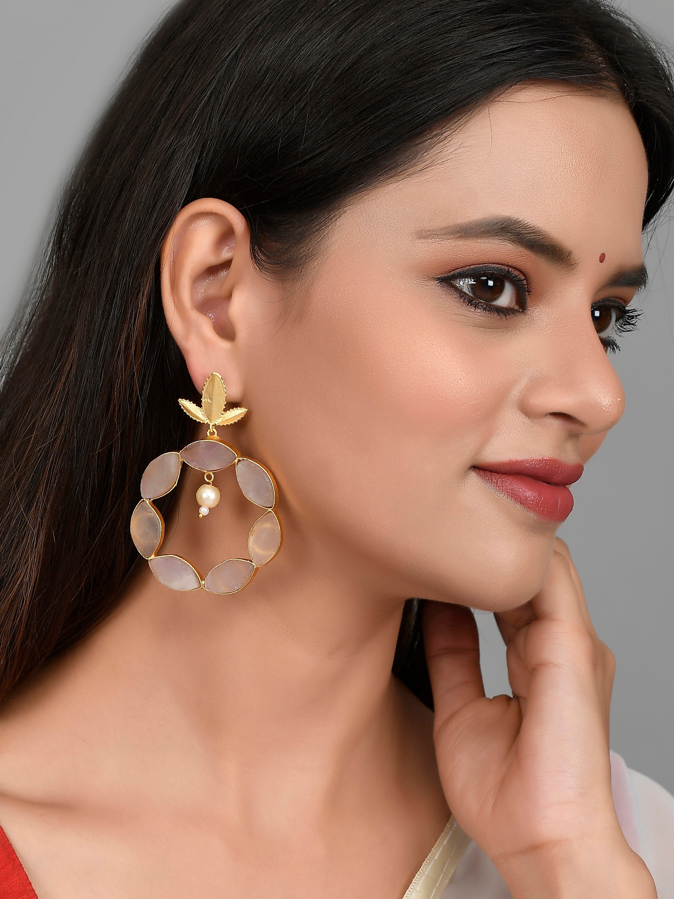 Leaf Design Gold Plated Stud Jhumka Earrings For Women And Girls – Priyaasi