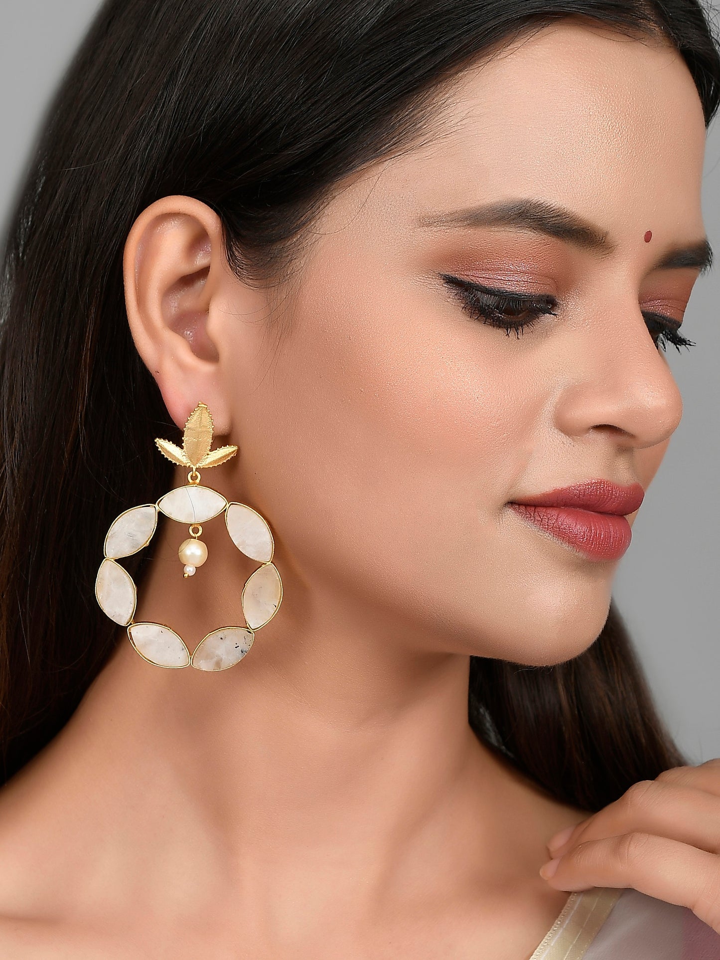 Gold Plated Circular Latest Design Fancy Stylish Stone Earrings