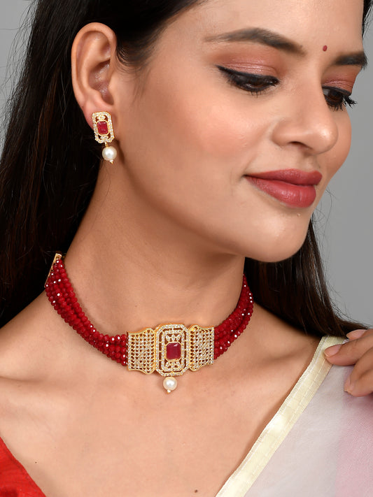 Gold Plated American Diamond Layered Choker Jewellery Sets for Women Online
