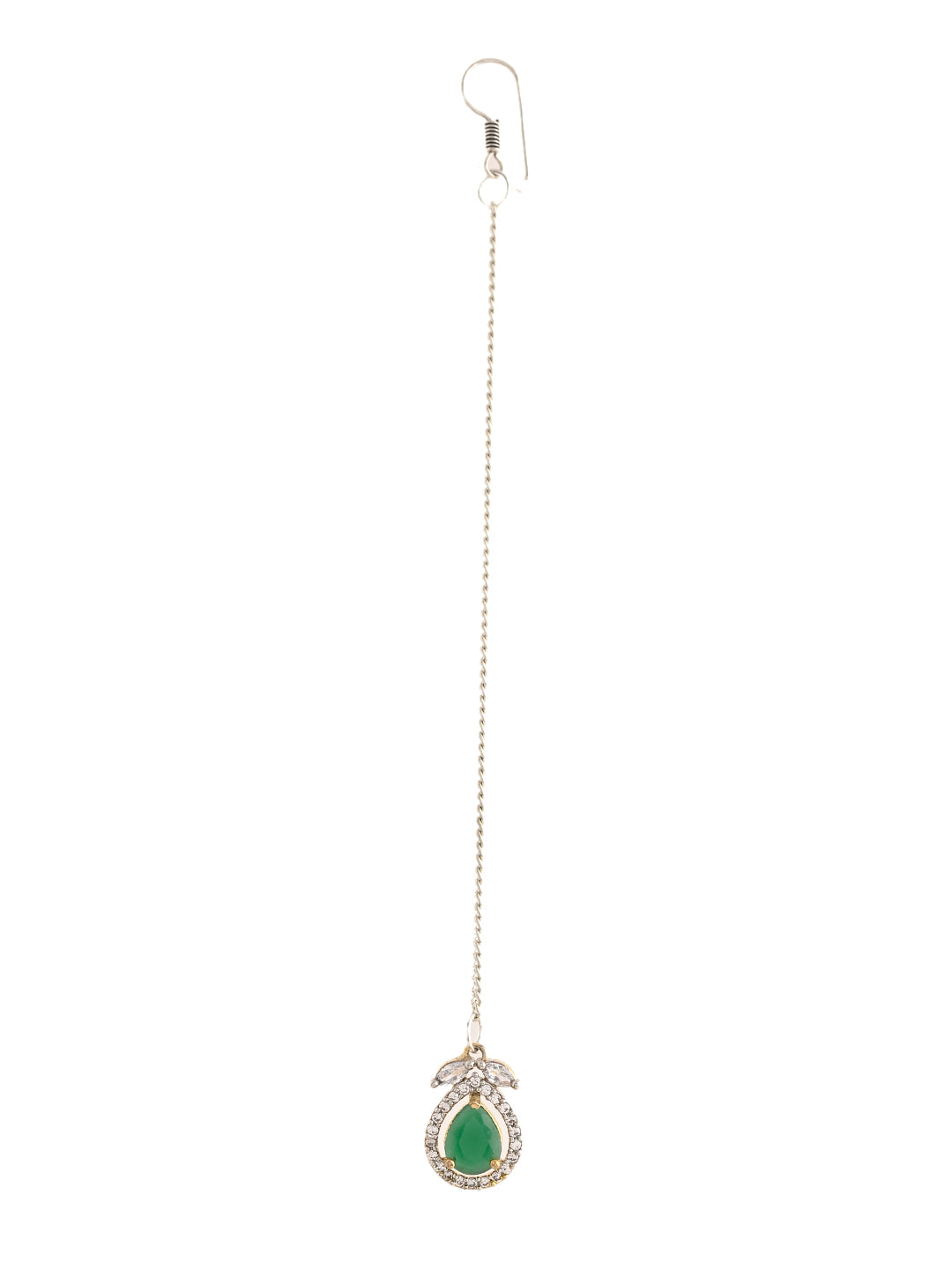 American Diamond Green Stone Maang Tikka For Women