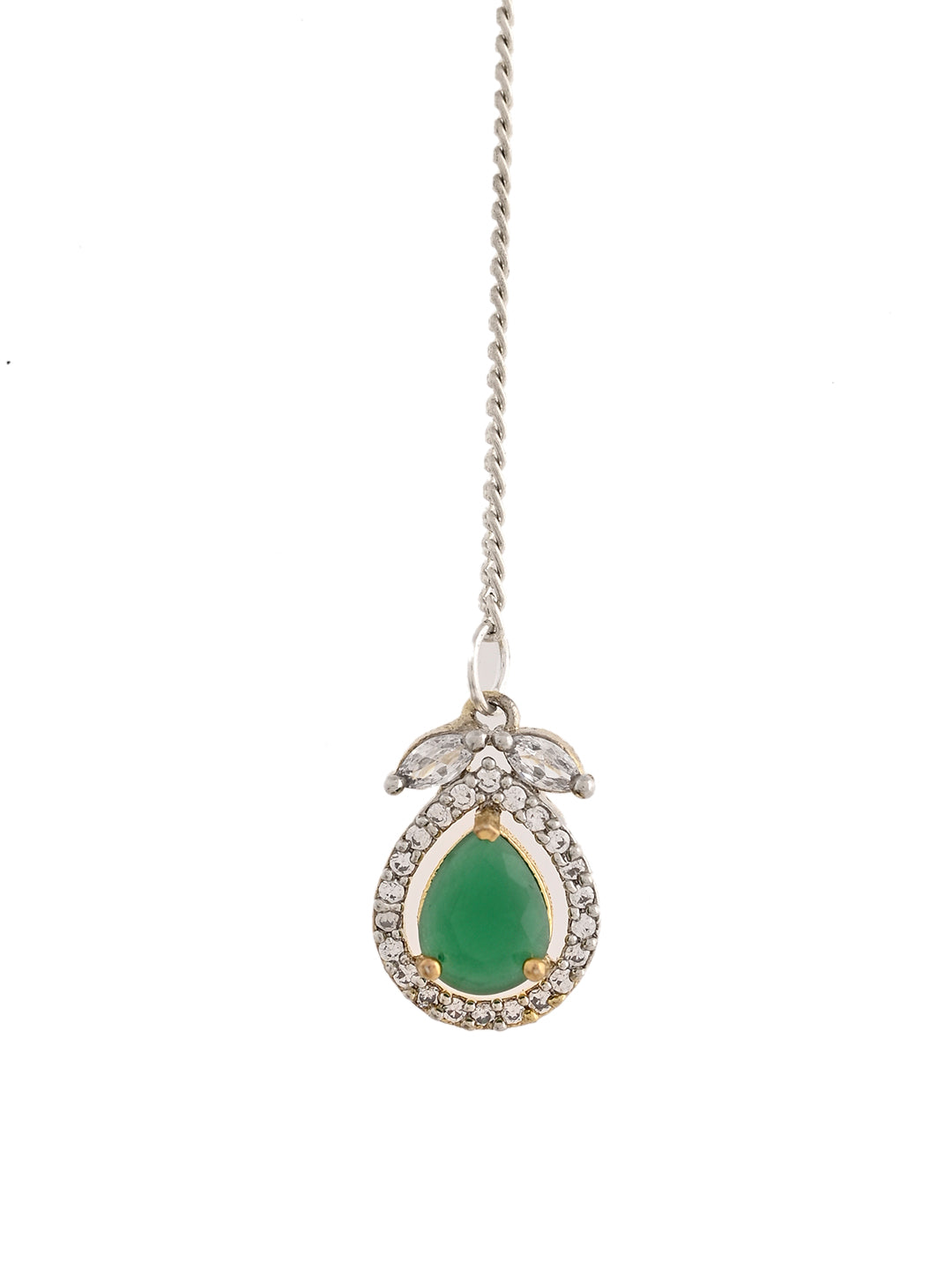 American Diamond Green Stone Maang Tikka For Women