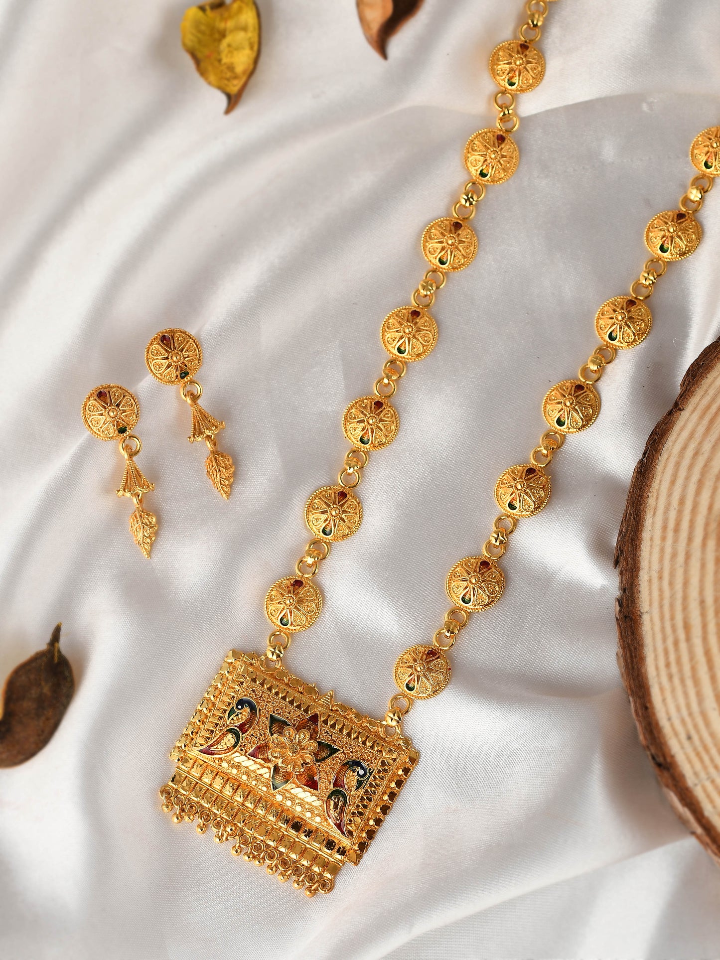 Gold Plated Meenakari handcrafted Temple Jewellery set