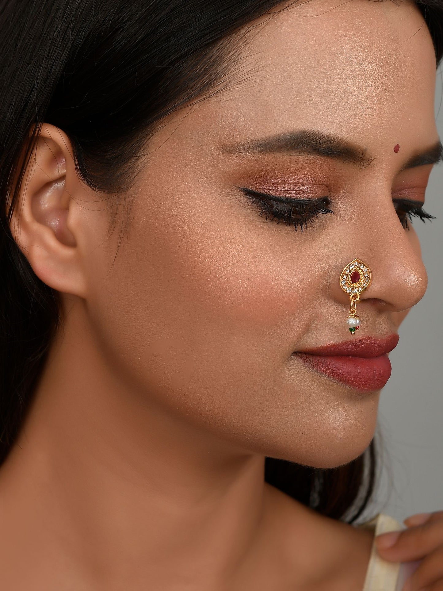 Gold Plated Without Piercing Maharashtrian Nosering