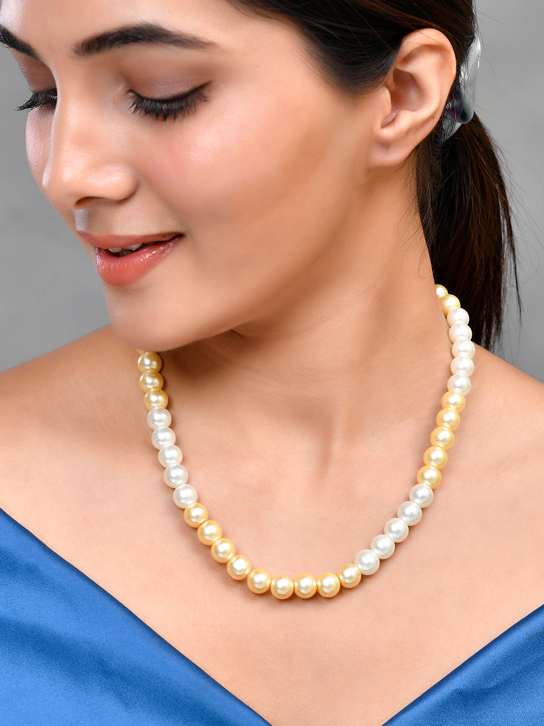 White & Gold  Pearl Necklace For Women