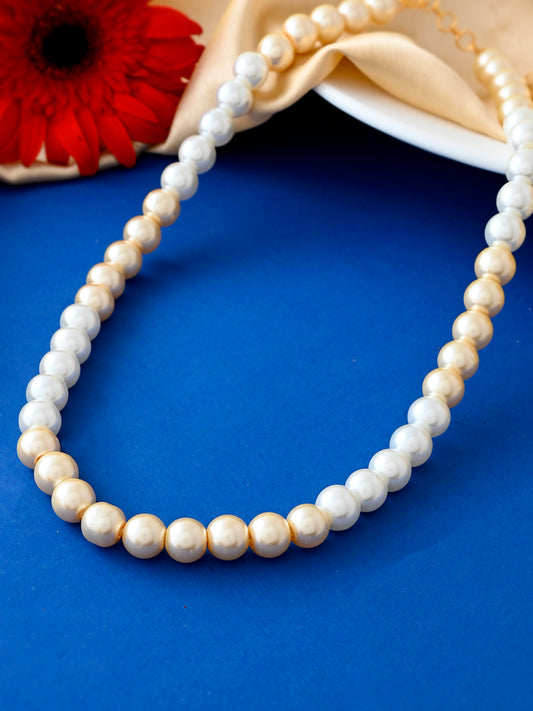 White & Gold  Pearl Necklace For Women