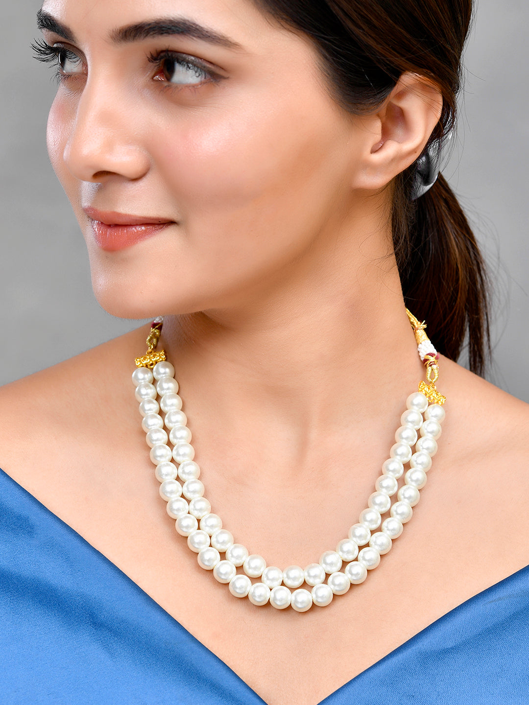 Double line White Pearl Necklace For Women