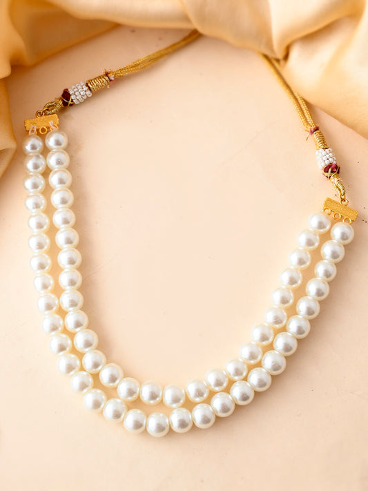 Double line White Pearl Necklace For Women