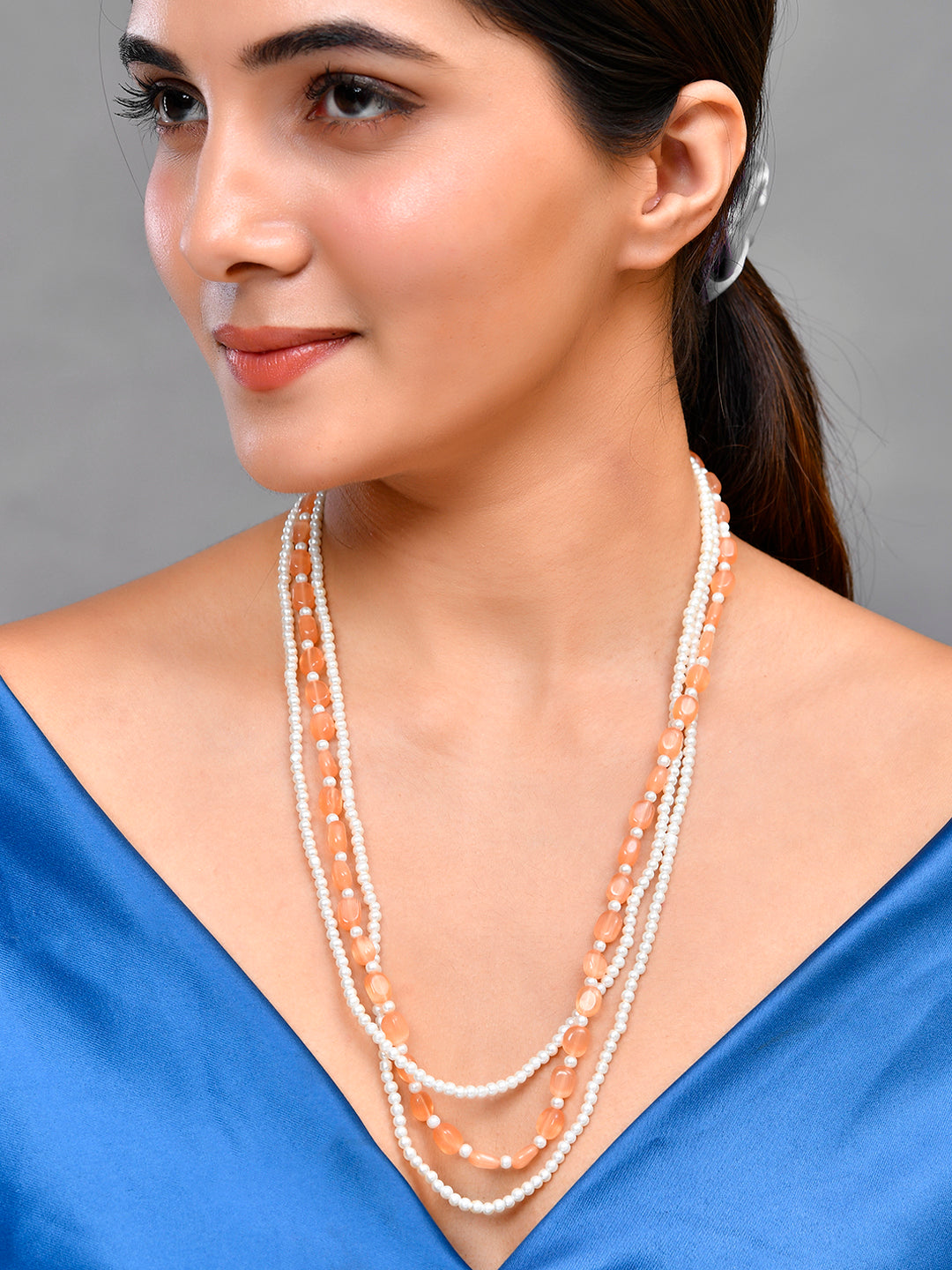 Layered Beads White Pearl Necklace For Women