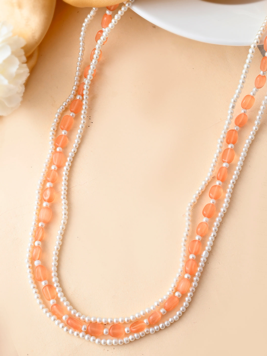 Layered Beads White Pearl Necklace For Women