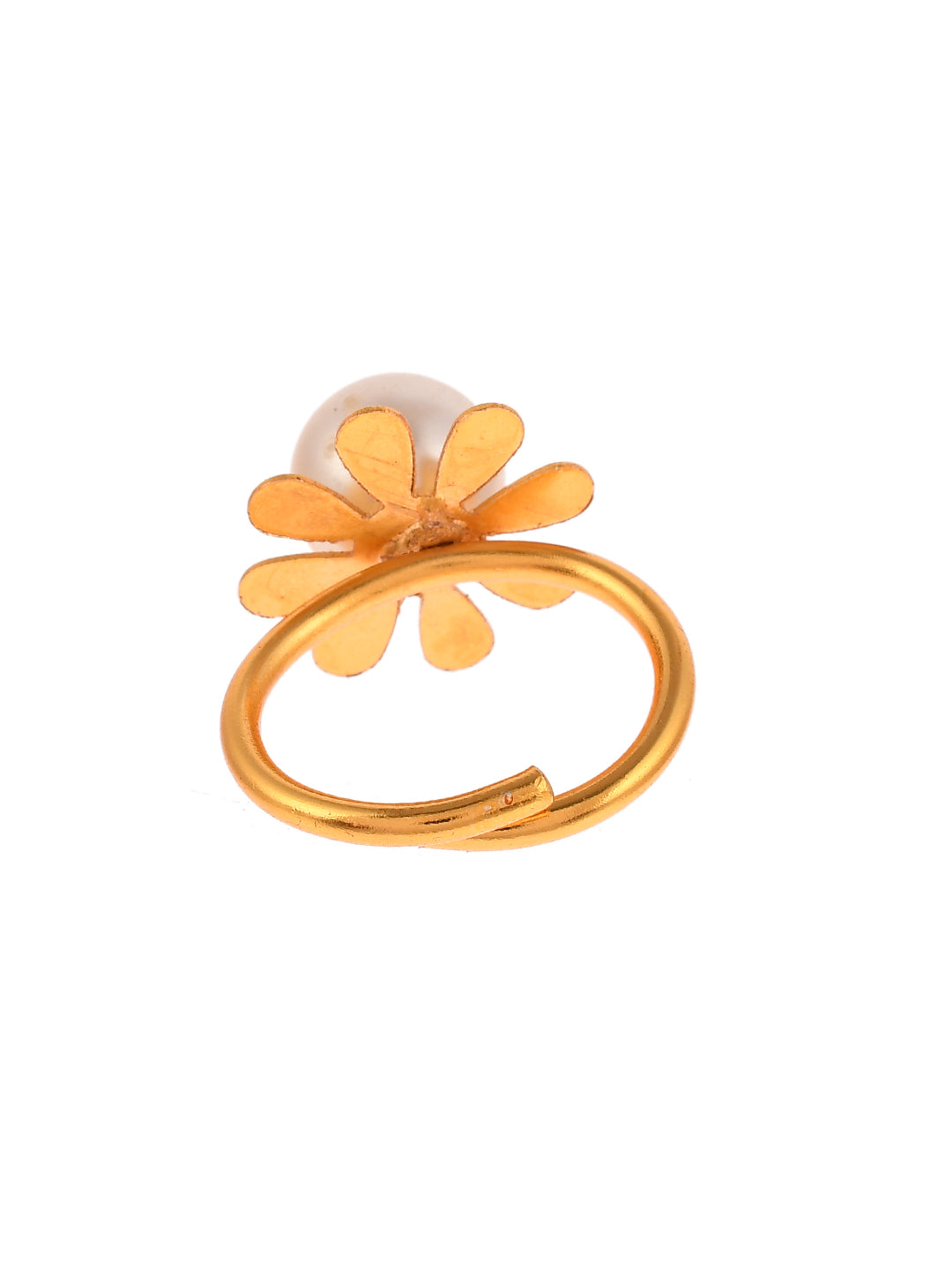 Gold Plated Handcrafted Floral Pearl Bead Finger Ring