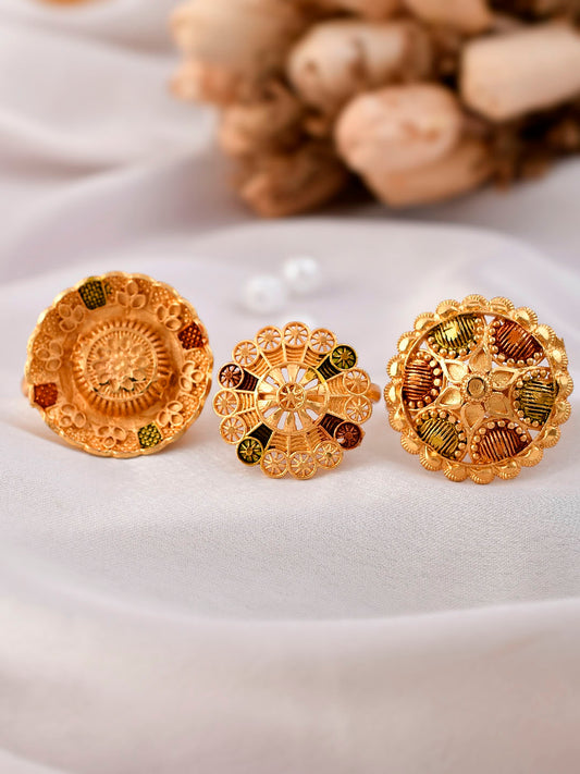 Set of 3 Gold Plated Meenakari Floral Angoothi for Women Online