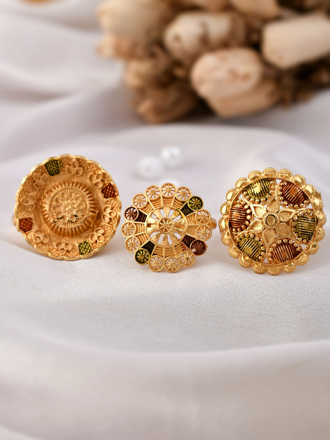 Designer Set of 3 Gold Plated Meenakari Floral Angoothi