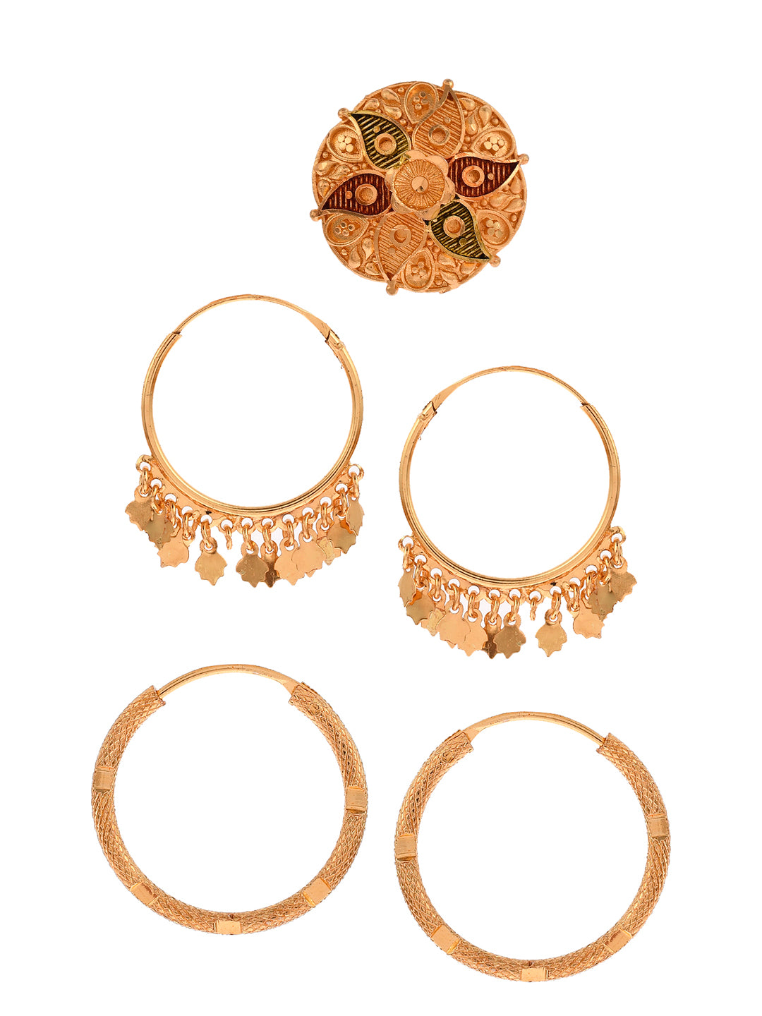 Combo of 3 Gold Plated Meenakari Angoothi And Hoop earrings