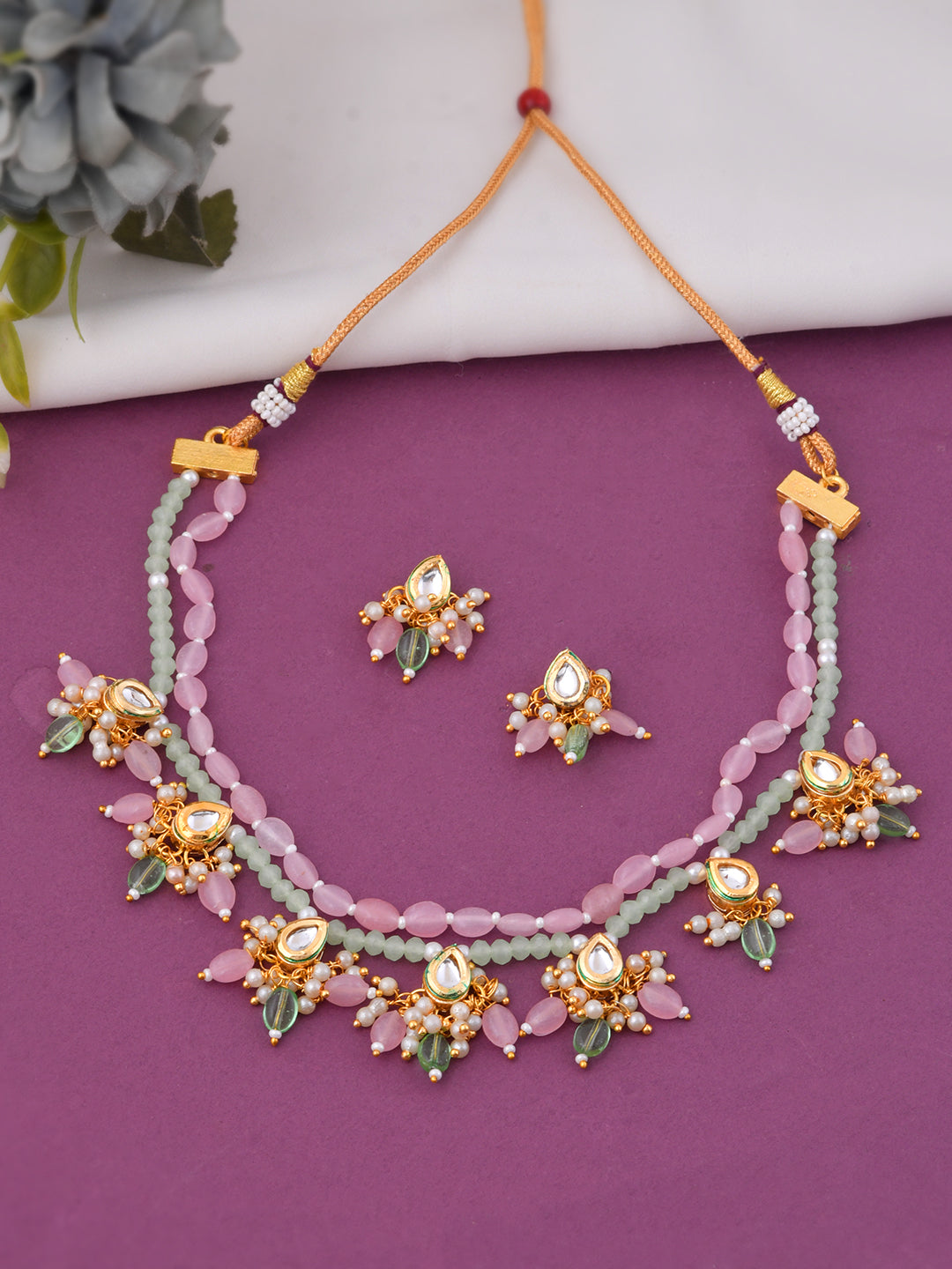 Kundan Floral Necklace Set With Earrings For Women & Girls | Ethnic Bridal Jewellery