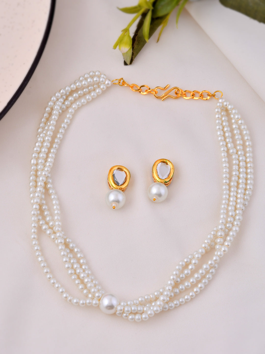 Kundan & Pearl  Necklace Set With Earrings For Women & Girls