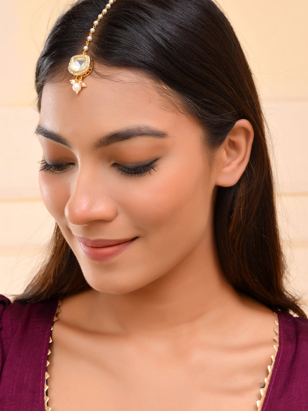 Traditional Ethnic  Maang Tikka with Pearl Drops For Women