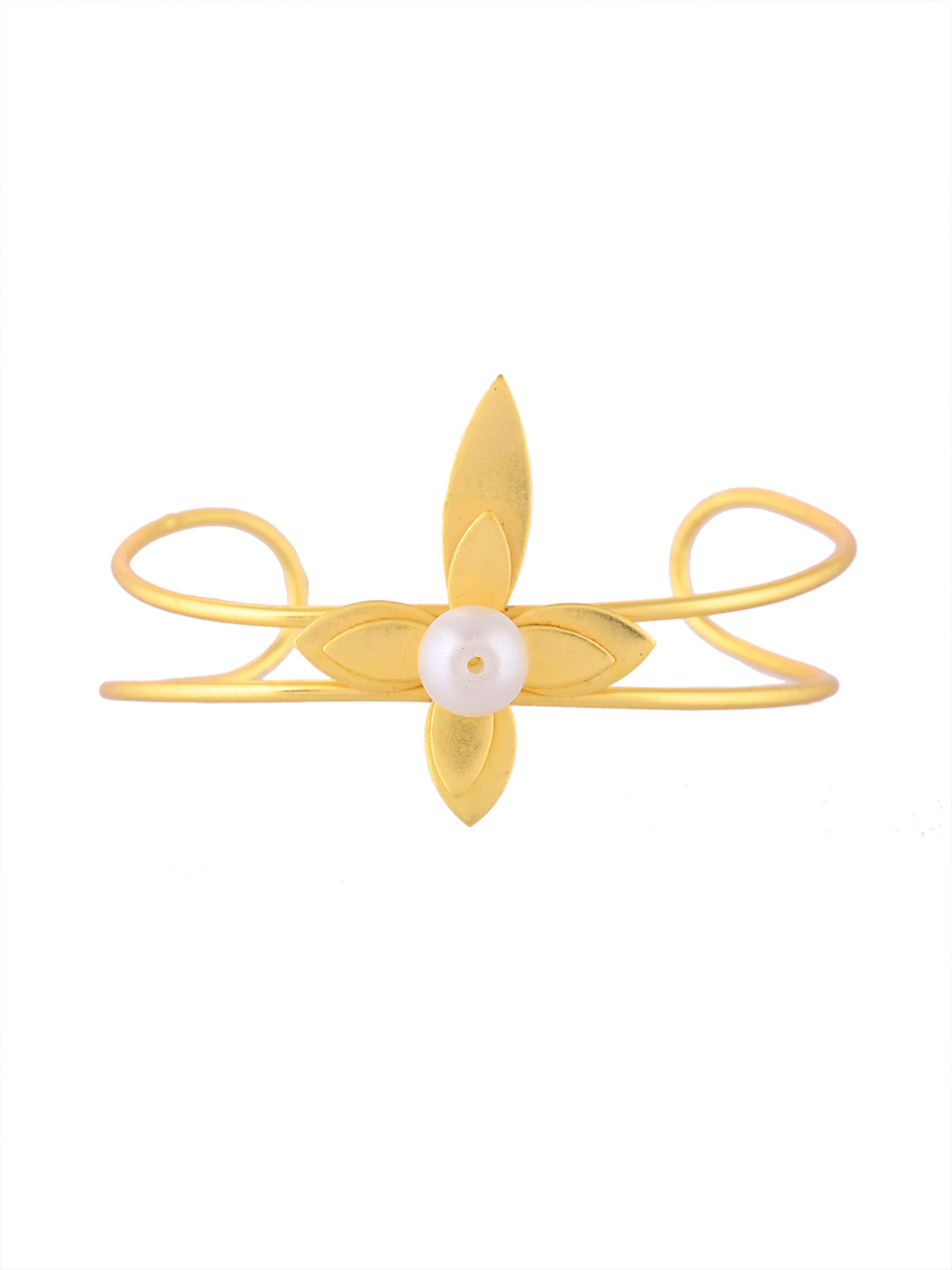 Gold-Plated Floral Bracelet With Pearl Center For Women | Stylish Fashion Jewellery