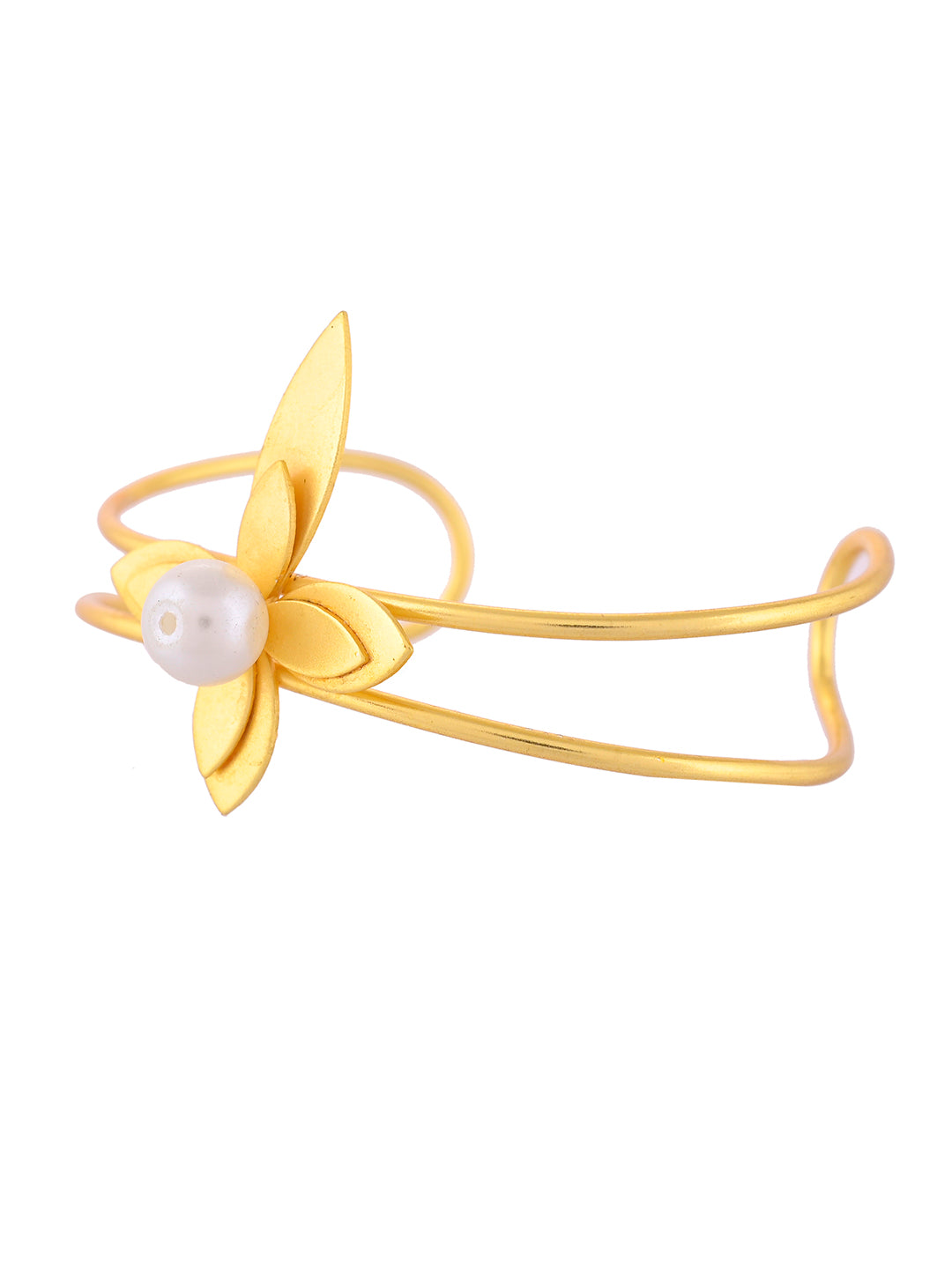 Gold-Plated Floral Bracelet With Pearl Center For Women | Stylish Fashion Jewellery