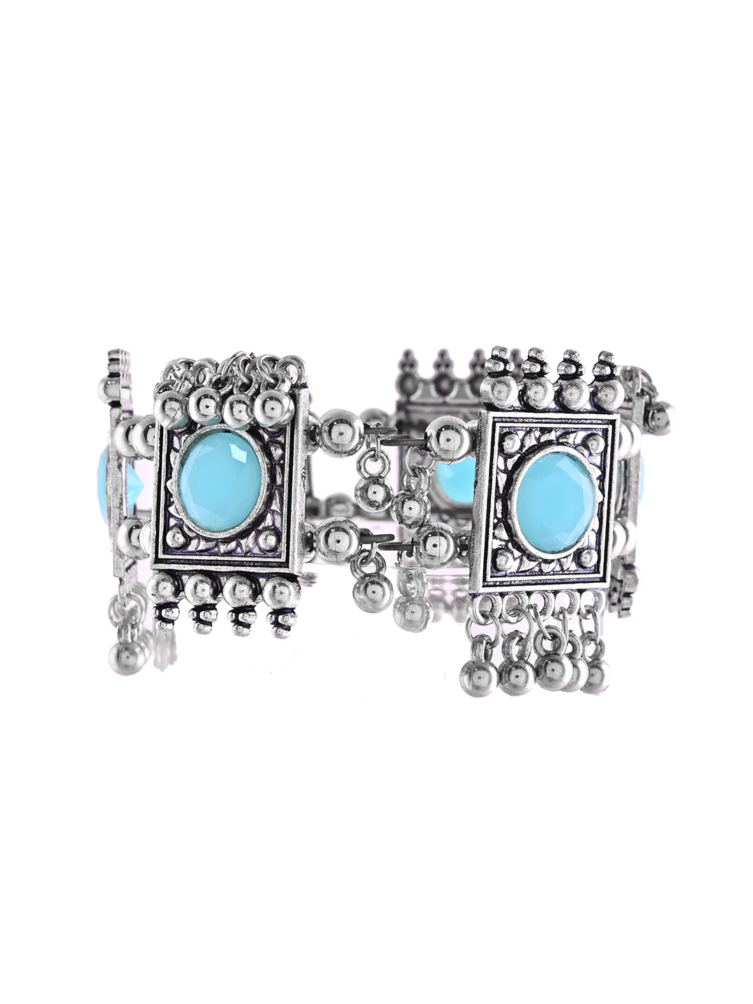 Skyblue Stone Square Bracelet For Women | Antique Oxidised Jewellery