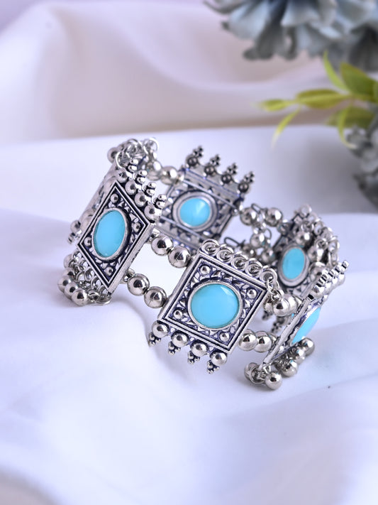 Skyblue Stone Square Bracelet For Women | Antique Oxidised Jewellery