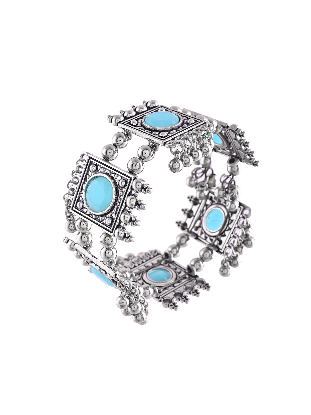 Skyblue Stone Square Bracelet For Women | Antique Oxidised Jewellery