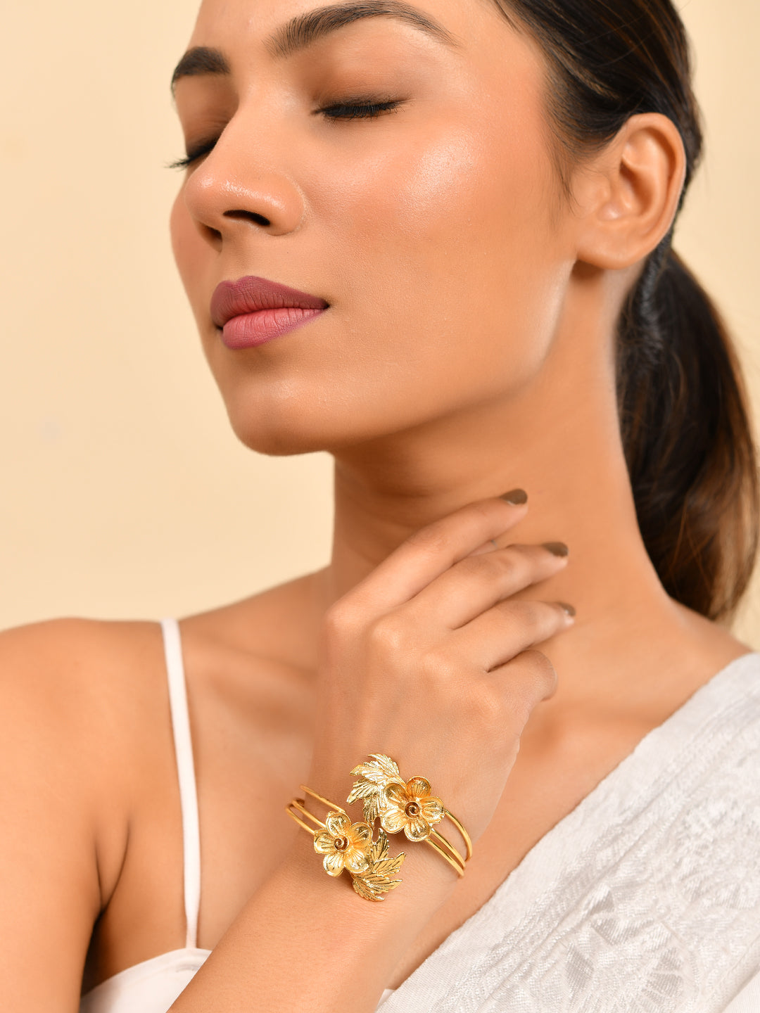Gold-Plated Floral Openable Bracelet For Women | Ethnic & Western Flower Kada