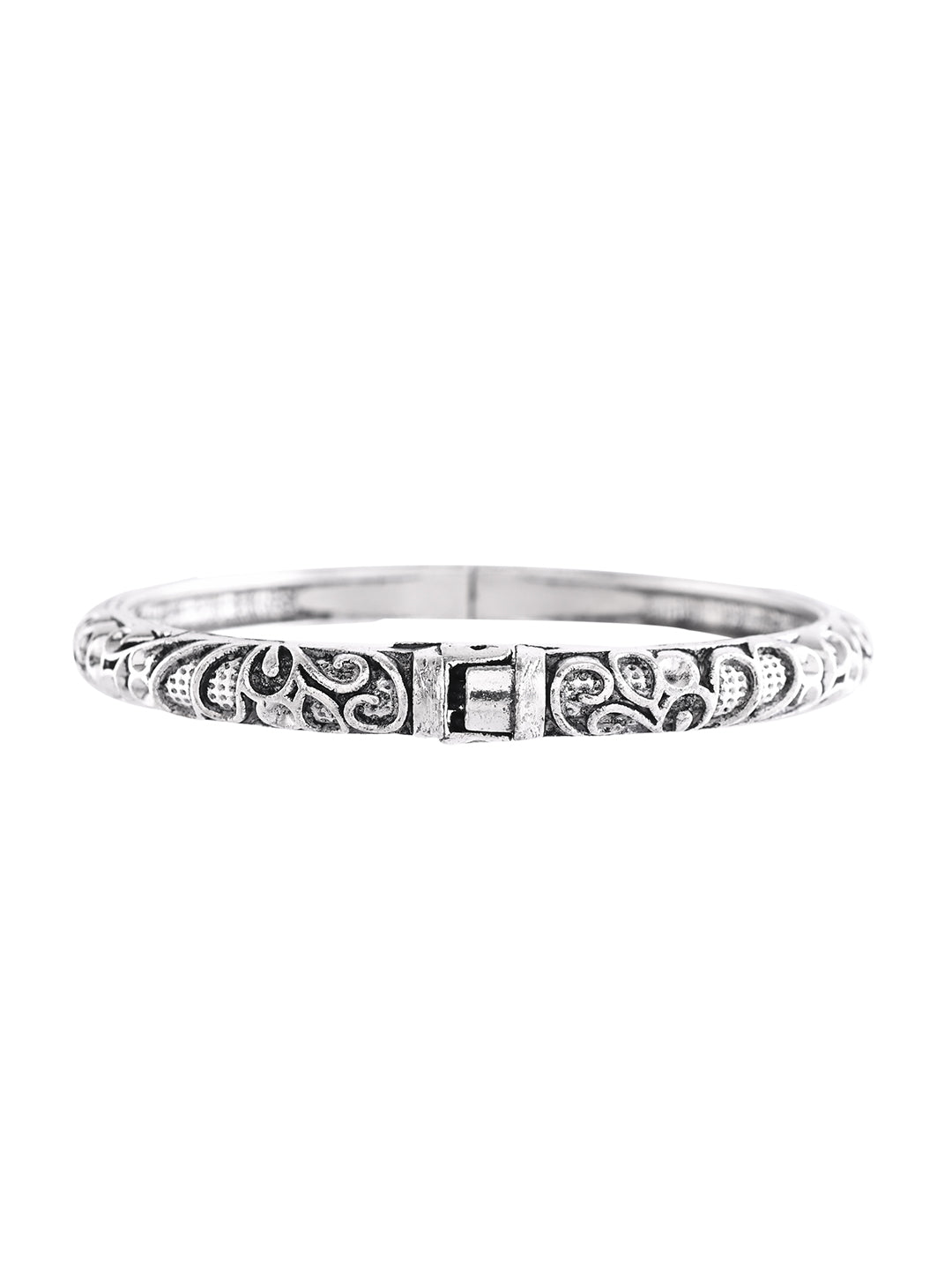 Traditional Oxidised Silver Kada For Women | Antique Engraved Bangle