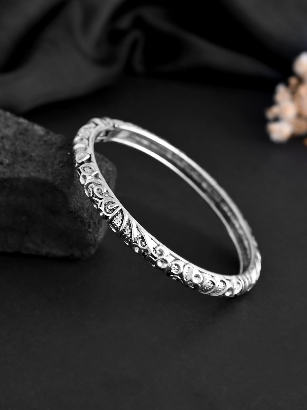 Traditional Oxidised Silver Kada For Women | Antique Engraved Bangle