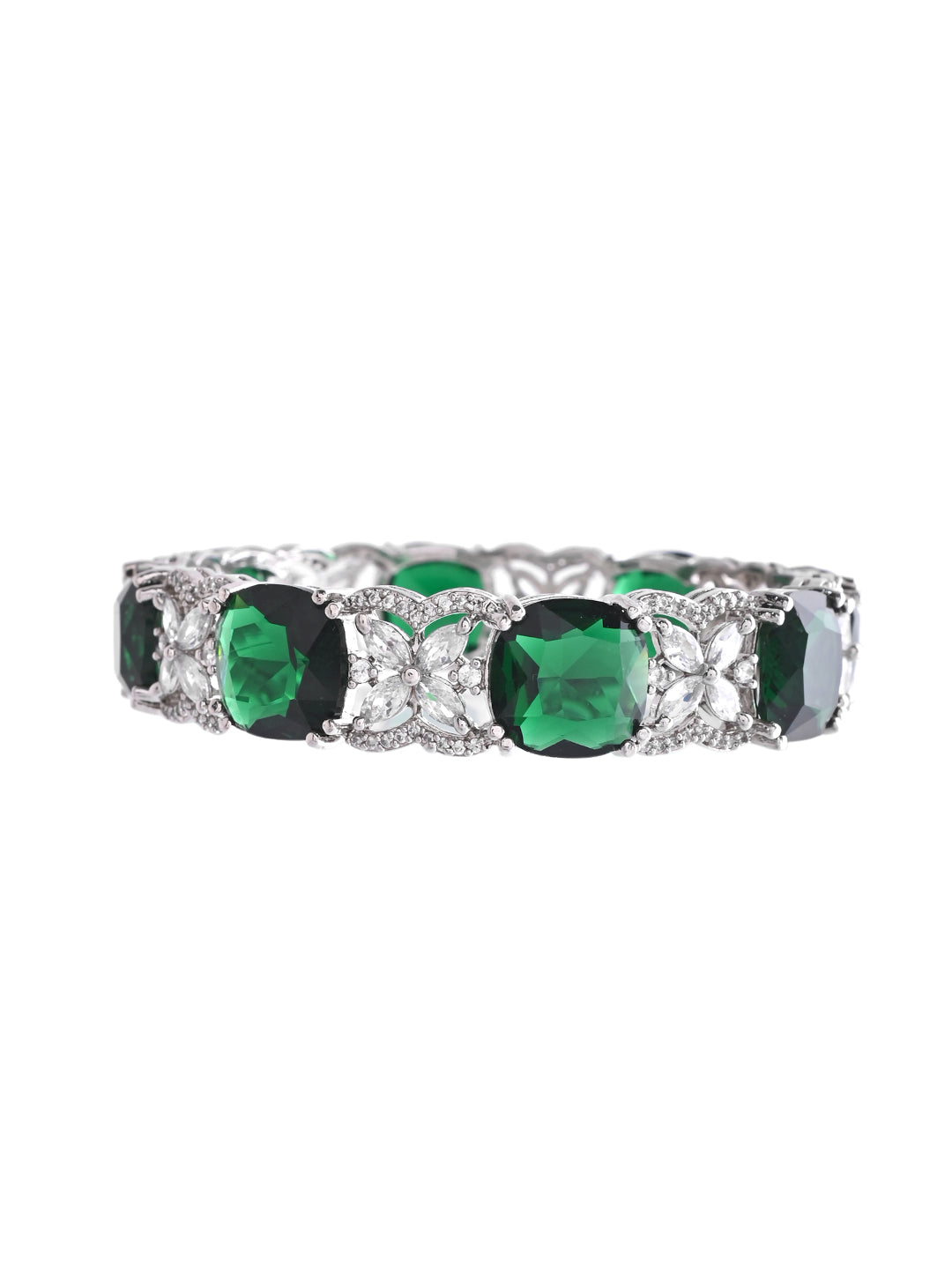 Silver-Plated Green CZ Stone Designer Bangles For Women & Girls | Party Wear & Bridal Bangles